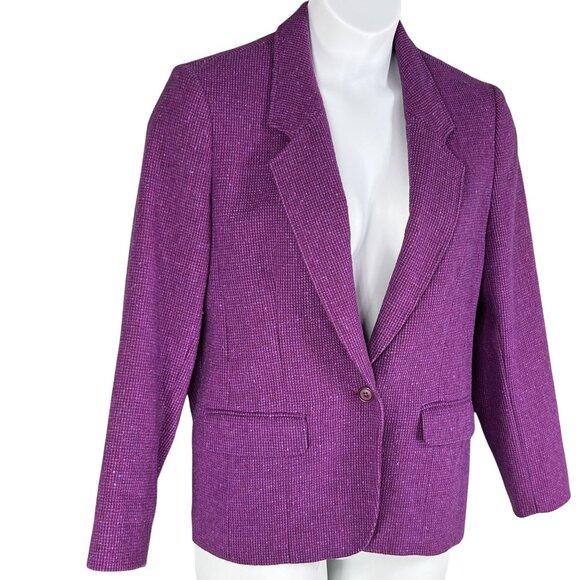 Pendleton Women 14 Pure Virgin Wool Blazer Purple Tweed Jacket USA Made Timeless - Picture 6 of 16